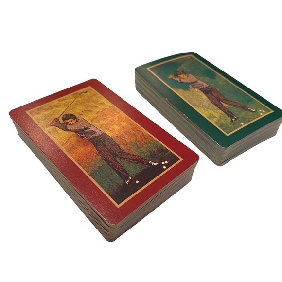 Dual Set of Playing Cards in Rosewood Box with Lid and Golf Ball Design on Box - Picture 11 of 12